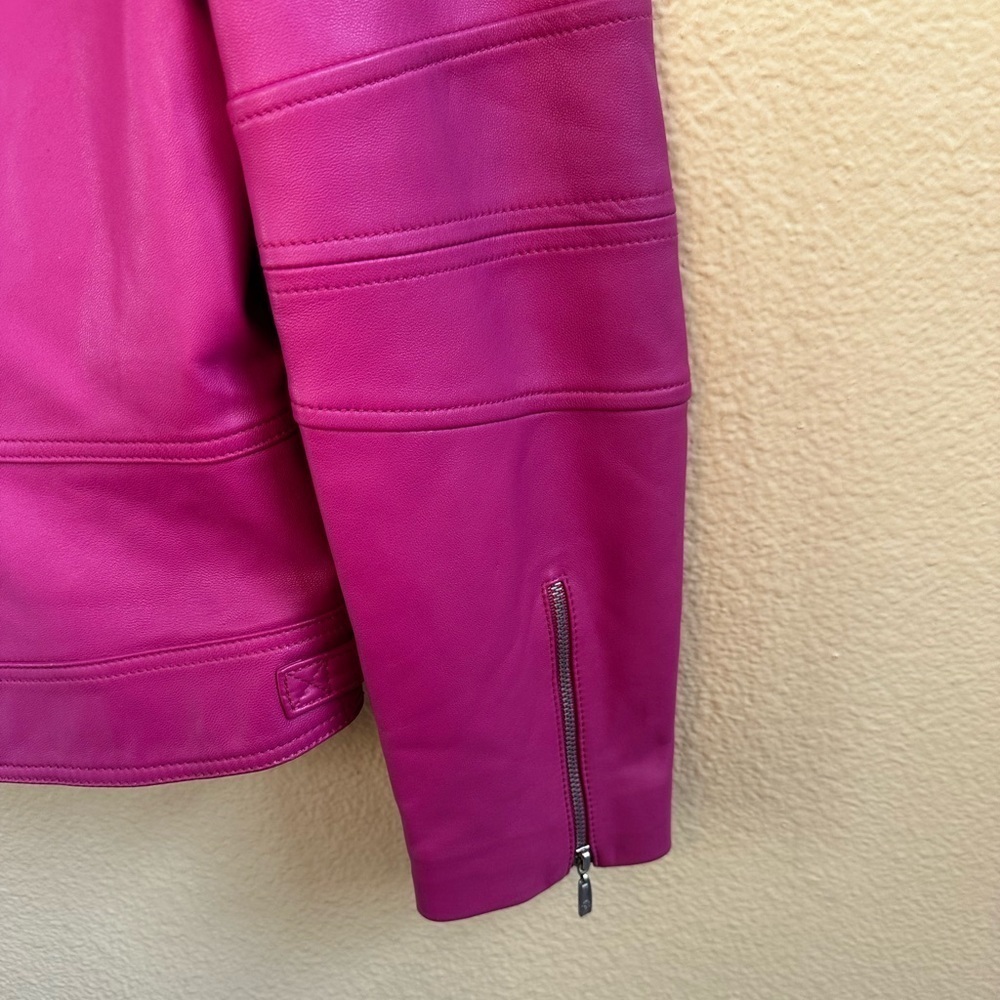 Pitti Collection Women’s Bright Pink All Leather Jacket Italian Size 40 EUC! - Picture 8 of 12